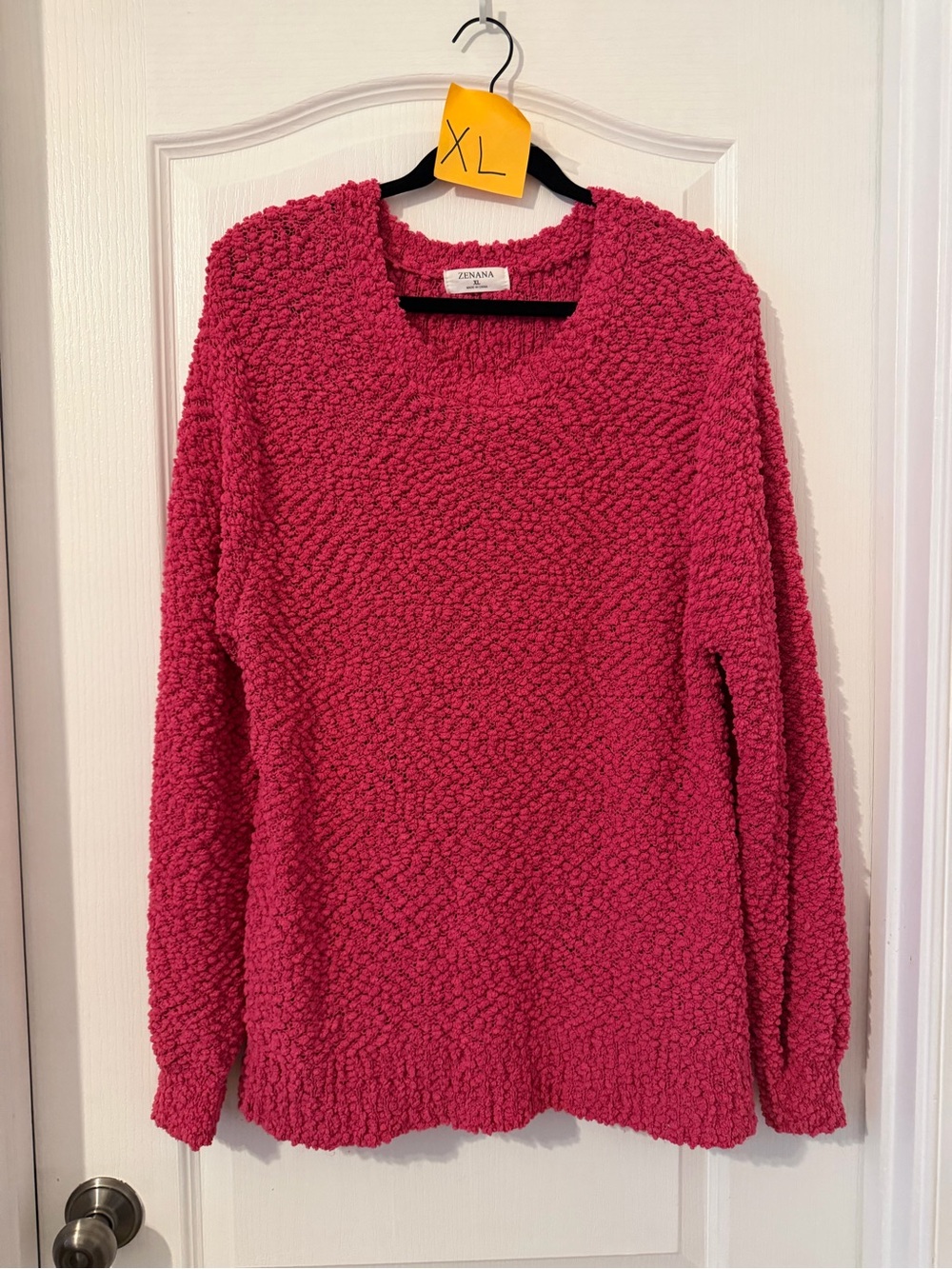 Zenana Outfitters Bubble Knit Crewneck Sweater - Hot Pink
